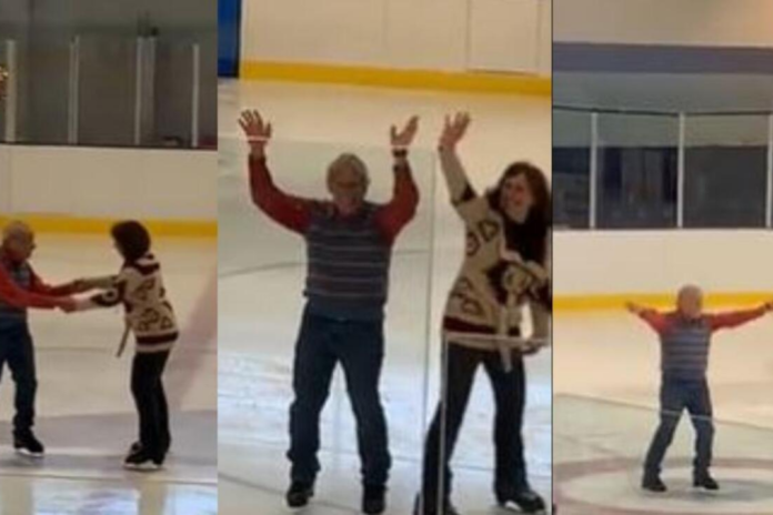 ¡Inspirador! Abuelito aprende a patinar sobre hielo tras ser diagnosticado con cáncer