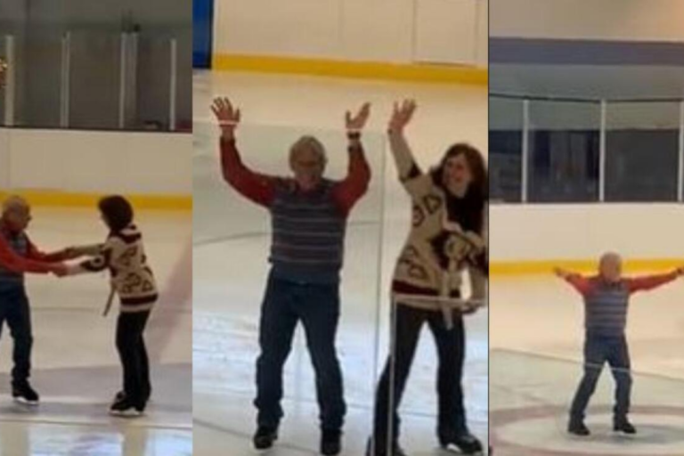 ¡Inspirador! Abuelito aprende a patinar sobre hielo tras ser diagnosticado con cáncer