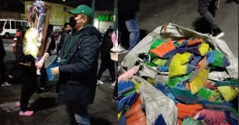 Realizan venta de escobas a peregrinos para que limpien calles cercanas a la Basílica de Guadalupe