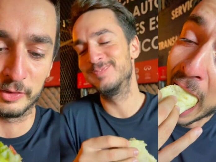 VIDEO Prueba los tacos por primera vez y llora
