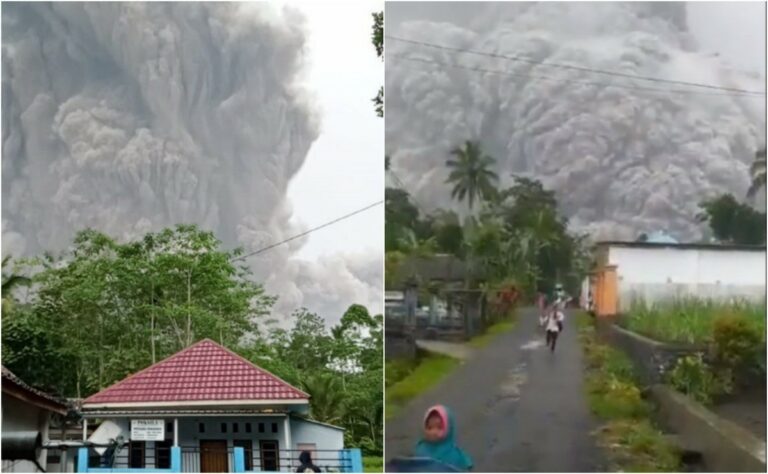 Impresionante erupción del volcán Semeru cubre de cenizas a todo Lumajang en Indonesia