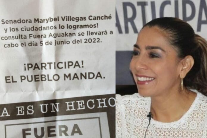 Marybel Villegas ha mandado a gente a repartir volantes para promover la consulta; pero surgen dudas sobre de dónde salió el dinero para ello.