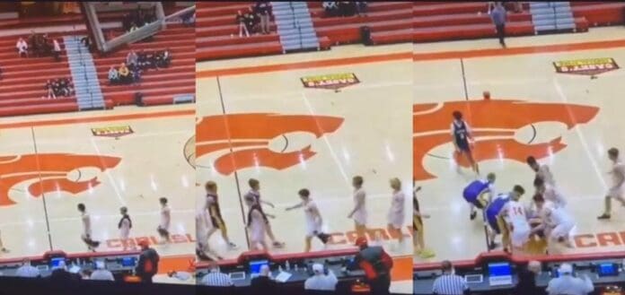 ¡Terrible! Un adolescente noquea a otro joven tras un partido de basquetbol; al parecer todo se debió a que no supo lidiar con la derrota. Foto: Captura de video