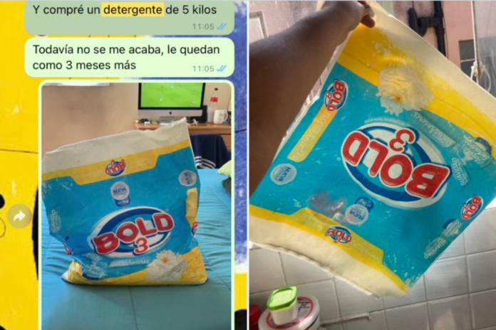 Mujer presume en redes que una bolsa de detergente le duró tres años