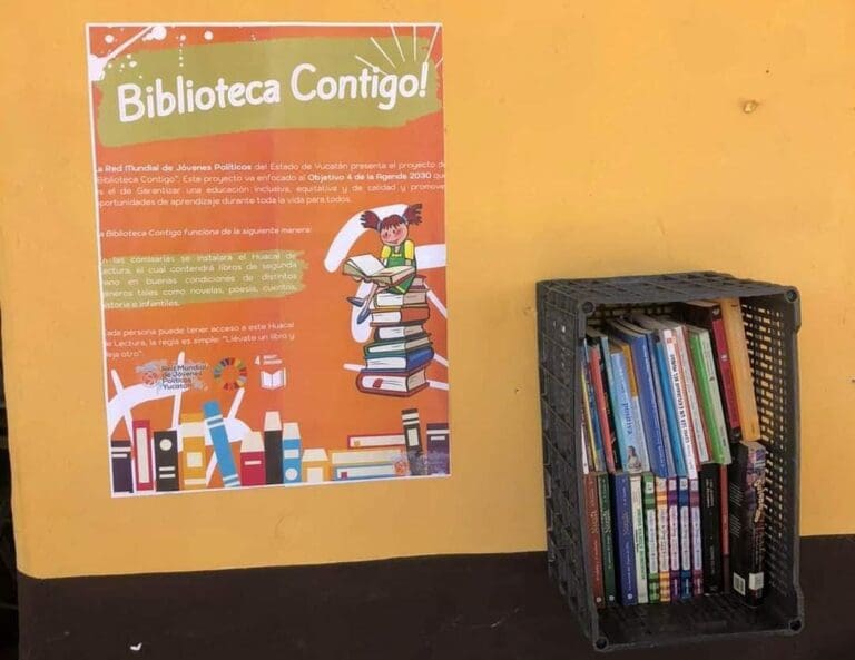 Unos aspirantes a políticos inauguraron lo que llamaron una biblioteca comunitaria; resulta que es un huacal con libros. ¿Qué tal?