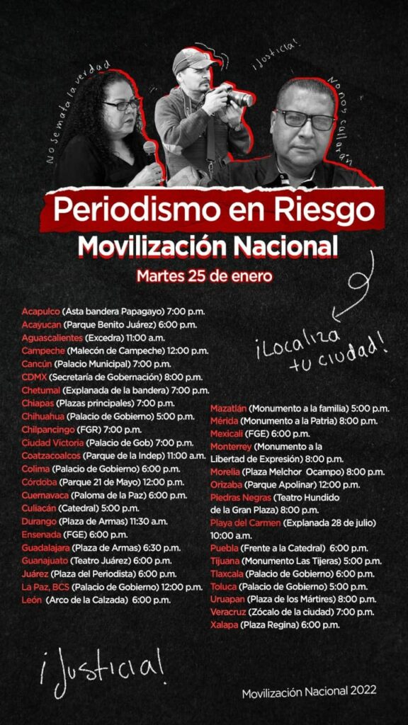 Varias ciudades del país han llamado a movilizaciones por asesinato de periodistas
