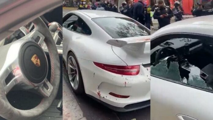 VIDEO: Atacan a balazos a dos hombres que viajaban en un auto de lujo