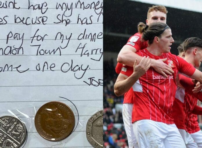 Una emotiva historia: Joe no tiene dinero para ir al estadio a ver a su equipo; manda carta y regala ahorros a su jugador favorito. El equipo lo busca. Foto: Redes de Swindon Town FC