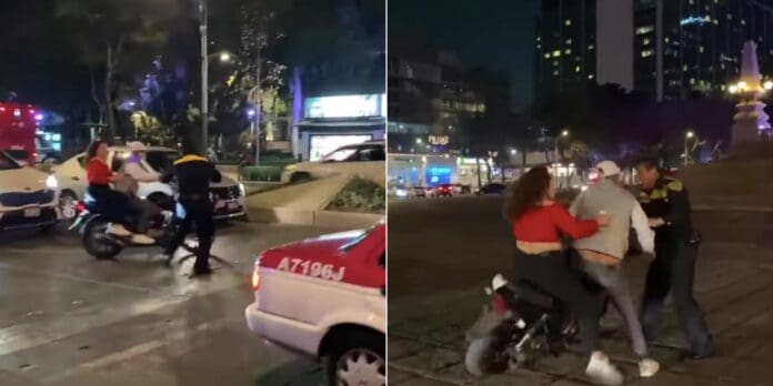 Super policía con su propia fuerza detiene a motociclista sin casco en CDMX