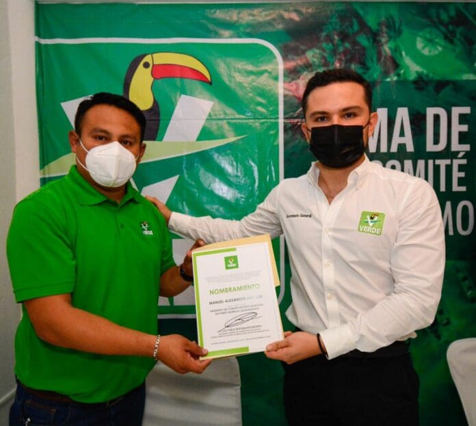 Toma Pablo Bustamante protesta a Manuel Alexander May Chi como líder del Comité Municipal del Partido Verde en Puerto Morelos