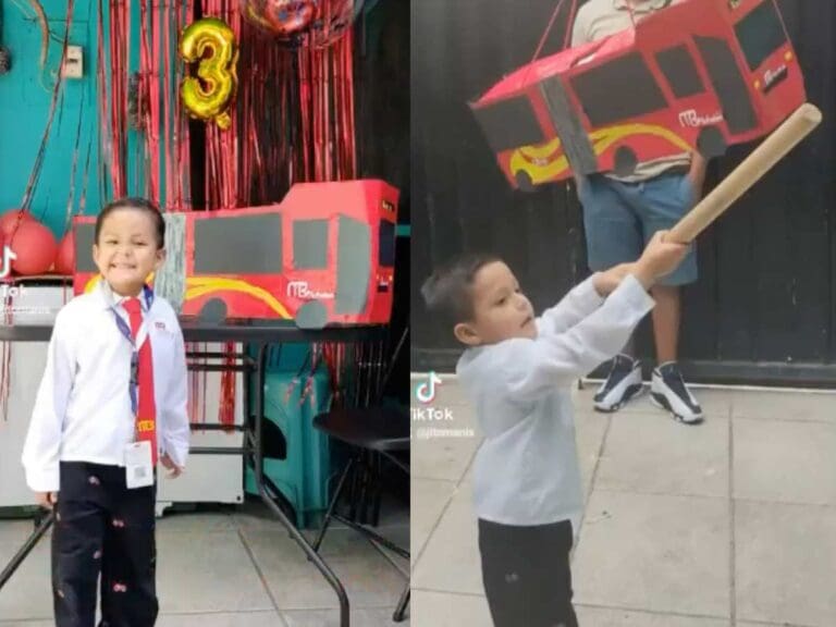 Disfrazado de conductor, con piñata y pastel del Metrobús; así celebró Xavier sus 3 años