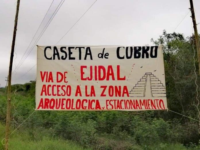 Ejidatarios de Morocoy instalan caseta de cobro para ingresar a las ruinas de Dzibanché