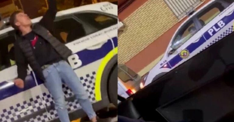 Joven se sube a patrulla para tomarse selfies, pierde el control y termina chocando