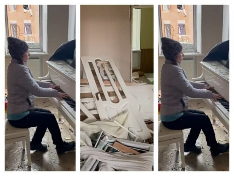 Pianista ucraniana toca Chopin mientras se ve su casa en ruinas