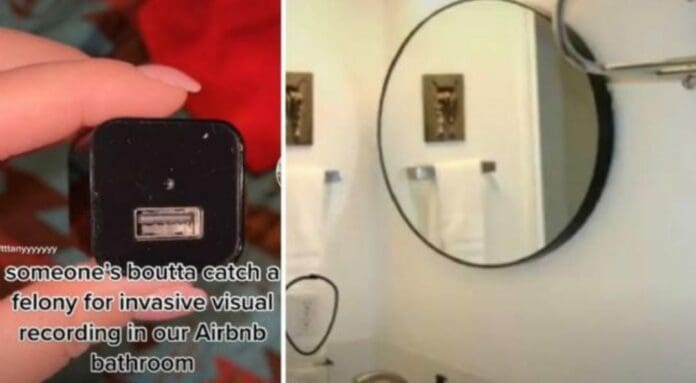Una huésped encontró una cámara oculta dentro del baño de un alojamiento rentado por Airbnb. No es el primer caso de este tipo. Foto: Captura de video