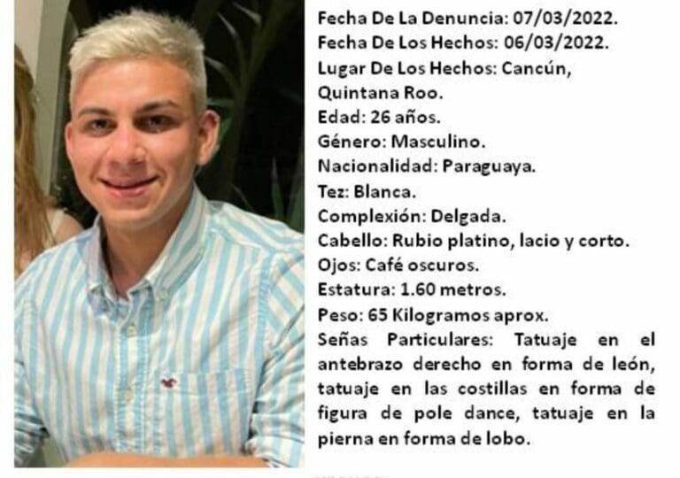 Se busca a un turista paraguayo que fue visto por última vez en Cancún, a donde vino de vacaciones hace unos días. Foto: FGE Quintana Roo