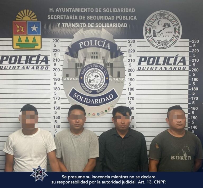 Cuatro sujetos que se dedicaban a asaltar y golpear personas en Playa del Carmen fueron detenidos por la Policía este lunes. Foto: SP de Solidaridad