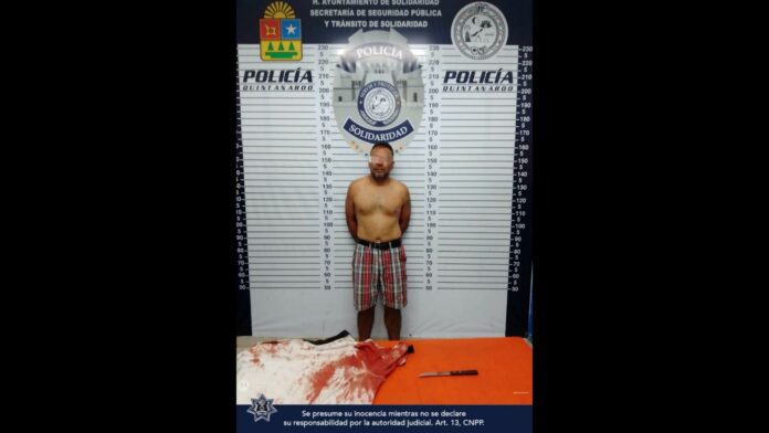Un sujeto fue detenido en Playa del Carmen; está acusado por testigos de haber asesinado a puñaladas a otra persona. Foto: SP de Solidaridad