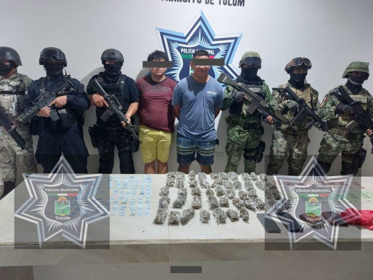 Tras intentar darse a la fuga, capturan en Tulum a sujetos con dosis de droga y dinero en efectivo