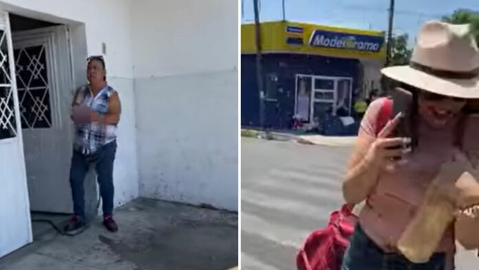 Colima.- La dueña de una casa se hizo viral porque mojó a unos turistas que esperaban bajo la sombra un autobús.