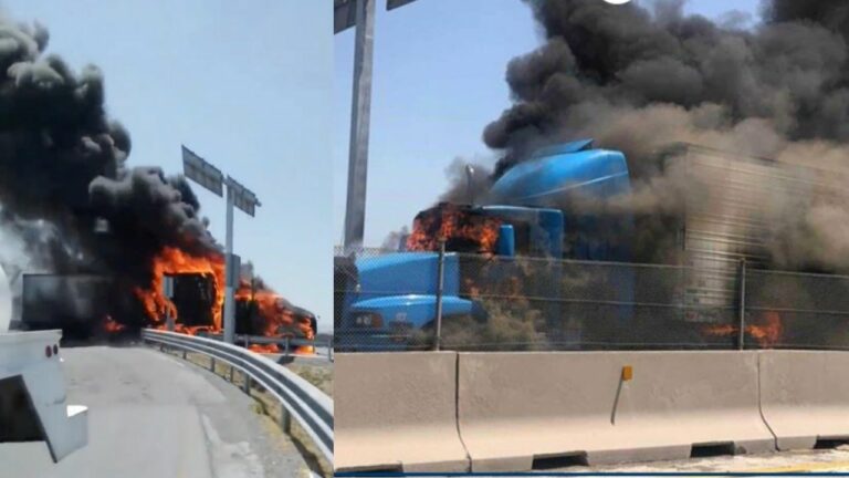 Incendian tráileres durante bloqueo en puente internacional Reynosa-Pharr