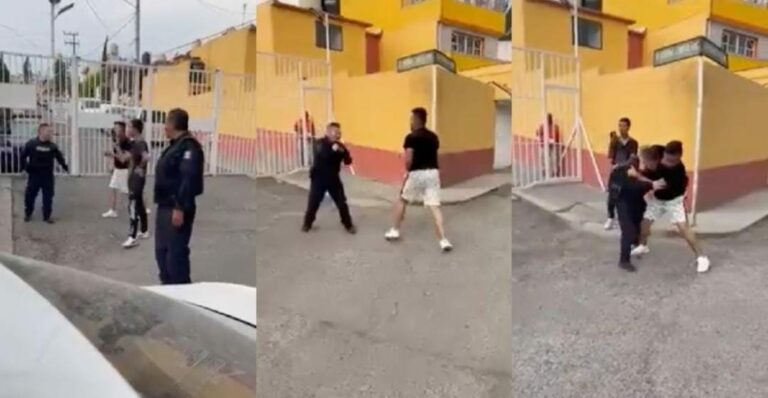 Video: Policía y un joven se agarran a golpes en el Edomex