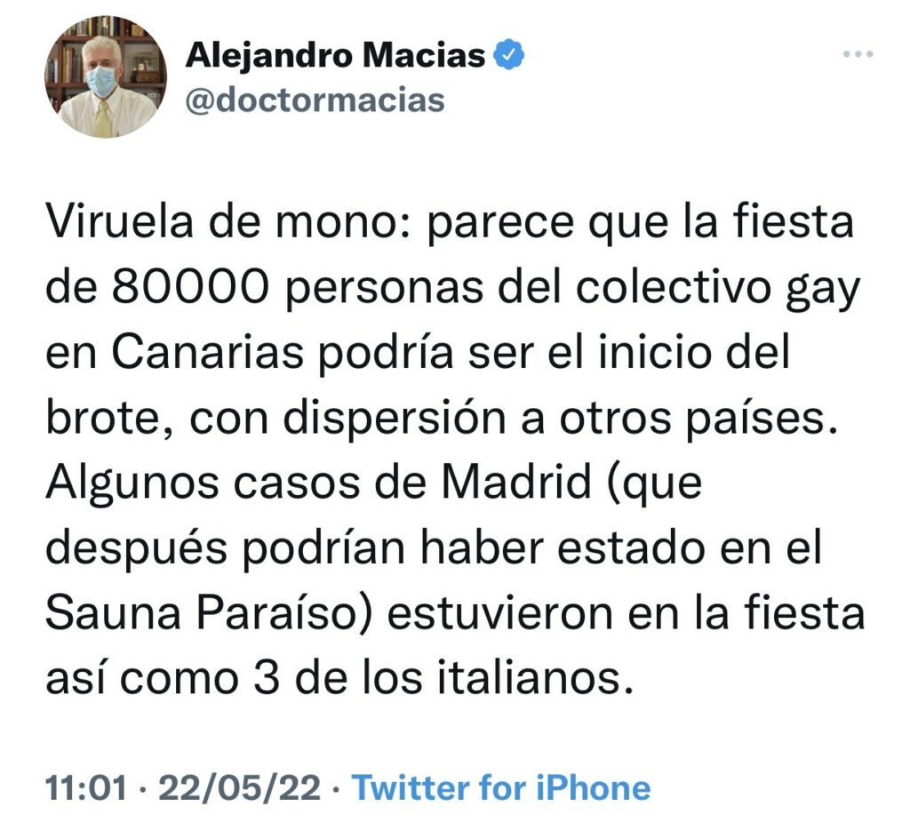 Señalan al Dr. Macías por estigmatizar a comunidad LGBT en tuit sobre viruela del mono