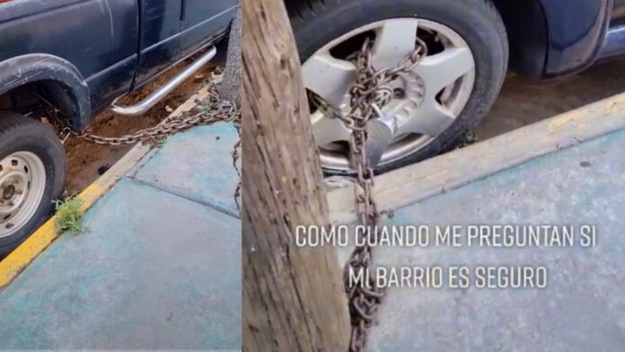 Video: Exhiben cómo resguardan los autos con cadenas y candados en Edomex