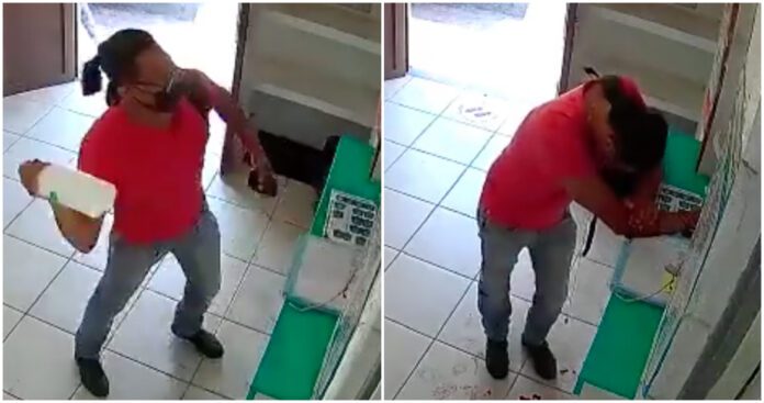 Hombre que agrede a taquillera, se corta el brazo al romper ventanilla y suplica por una ambulancia