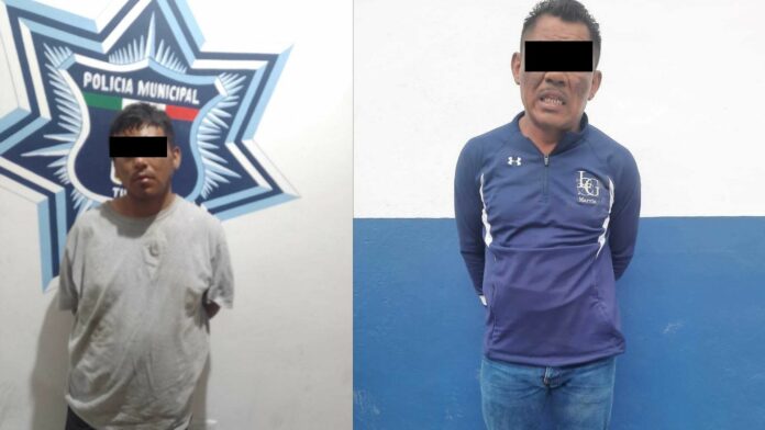 Doas sujetos fueron detenidos por cometer dos asaltos en hechos distintos este sábado en Tulum, el noveno municipio. Foto: SIM