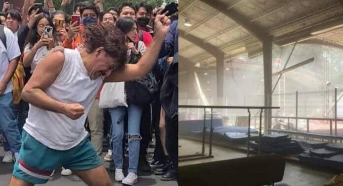 Se cayó el techo del gimnasio de la misma escuela donde un maestro y un alumno se agarraron a golpes en la Cdmx. ¿Qué tal? Foto: Redes sociales