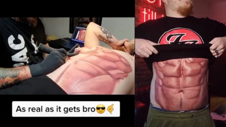 Video: Hombre "abandona" el gimnasio y se tatúa los abdominales