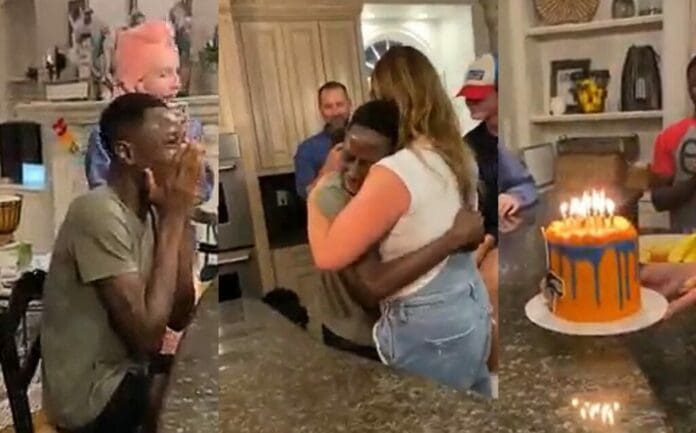 Joven adoptado llora al tener por primera vez un pastel de cumpleaños