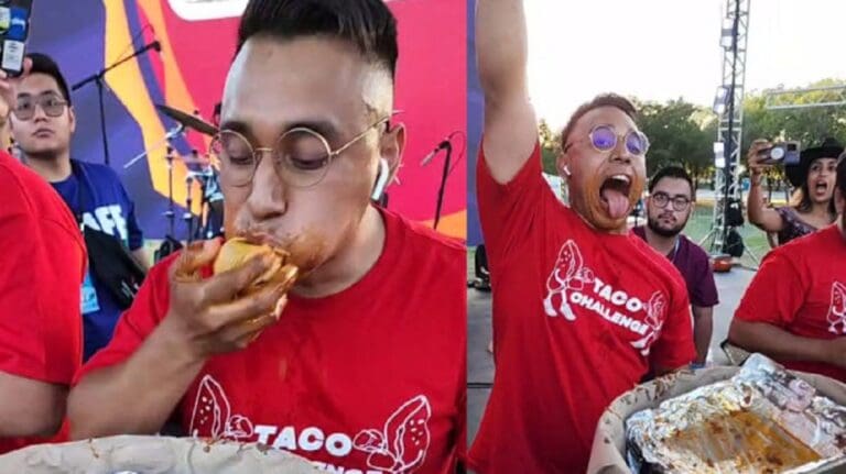 Taco challenge: Joven gana 50 mil pesos tras comerse 50 tacos en dos minutos