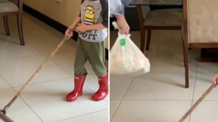 VIDEO: Inundó la casa para probar sus botas de lluvia, le tocó limpiar