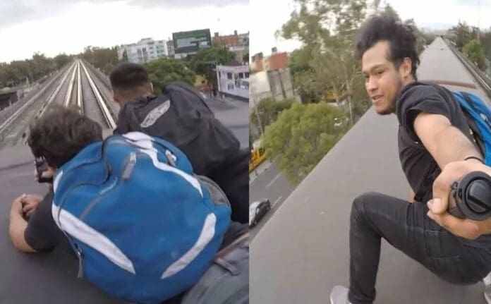 Jóvenes “surfean” sobre vagones del Metro CDMX