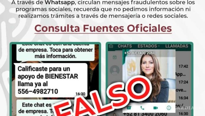 Estafadores ofrecen créditos de la Secretaría del Bienestar por WhatsApp, alertan