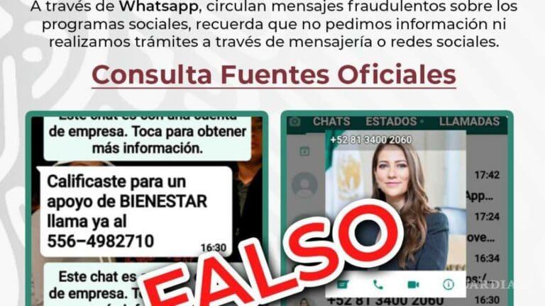 Estafadores ofrecen créditos de la Secretaría del Bienestar por WhatsApp, alertan