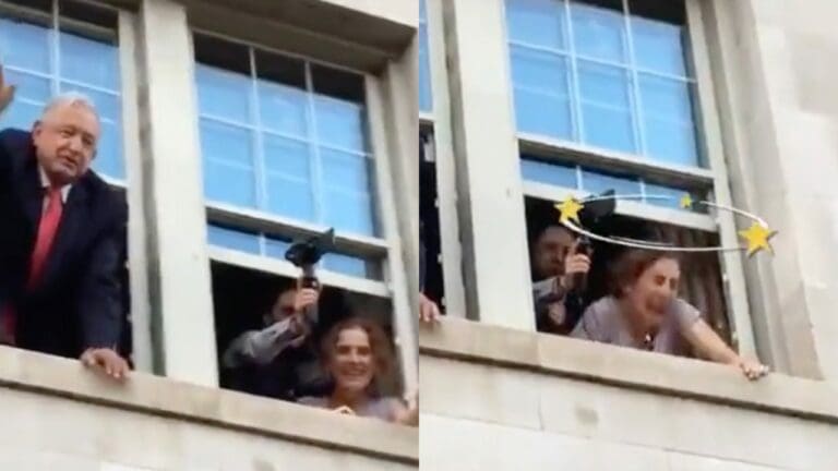 VIDEO: Beatriz Gutierrez se golpea la cabeza al querer saludar a seguidores en Washington