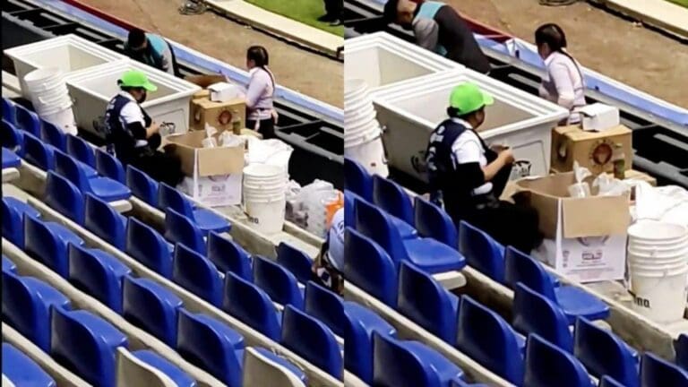 VIDEO: Vendedor de chelas en estadio de Puebla reutiliza los vasos para otros clientes