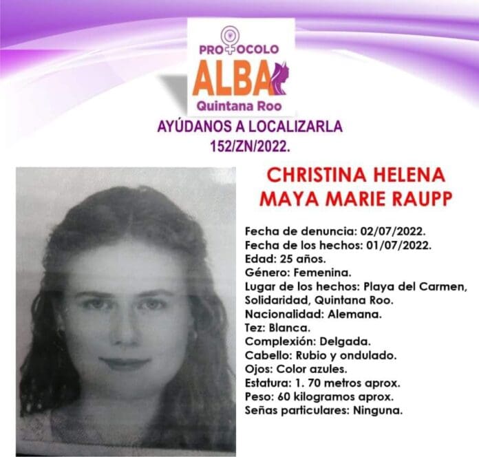 Localizan a alemana desaparecida en Playa del Carmen