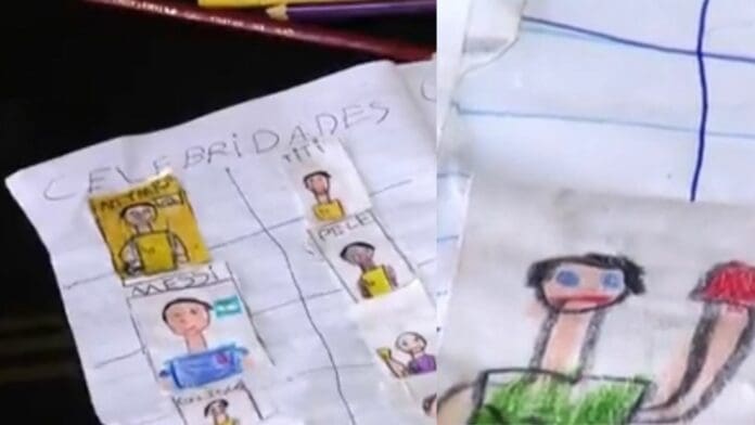 Niño de bajo recursos dibuja su propio álbum del Mundial ante falta de dinero