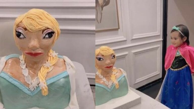 Niña se sorprende al ver su pastel inspirado en Frozen