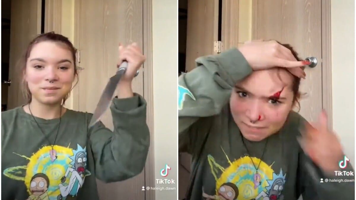 VIDEO: Tiktoker intenta hacer reto viral con cuchillo y se corta la cara