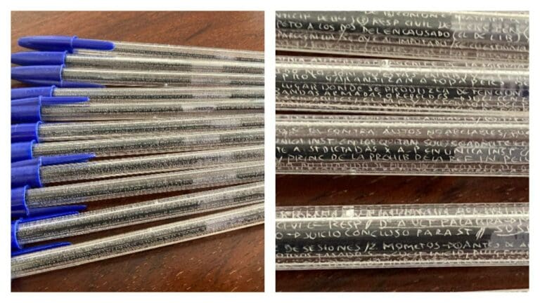 Alumno de universidad arma ‘acordeón’ en sus plumas para pasar examen