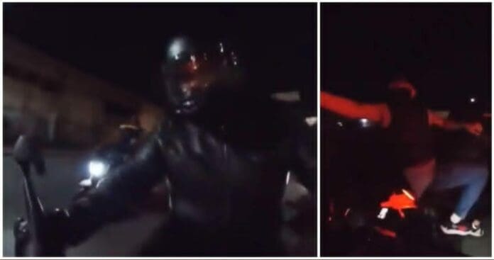 Un motociclista grabó el momento en que unos sujetos le empezaron a disparar, al parecer para quitarle su unidad. Se salvó de milagro.