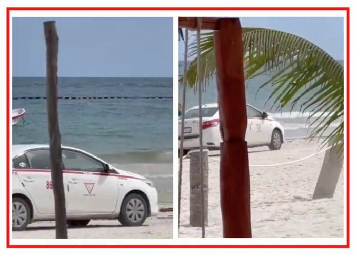 VIDEO: Taxista de Tulum se mete con todo y vehículo a la playa