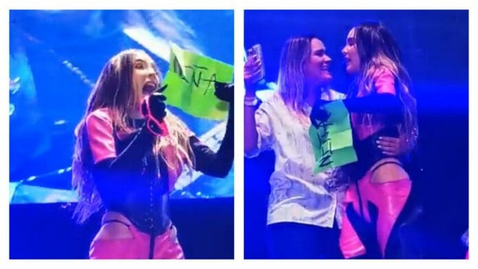 Belinda ayuda a fan a revelar el sexo de su bebé en pleno concierto; llevará su nombre