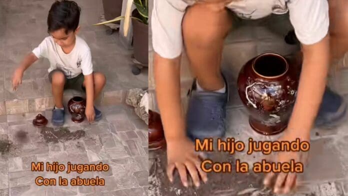 VIDEO: Captan a niño 'jugando' con las cenizas de su abuela