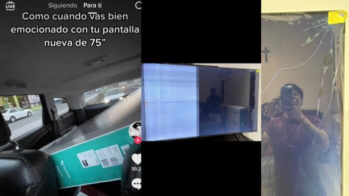 VIDEO: Hombre compra pantalla y la arruina por llevarla en auto